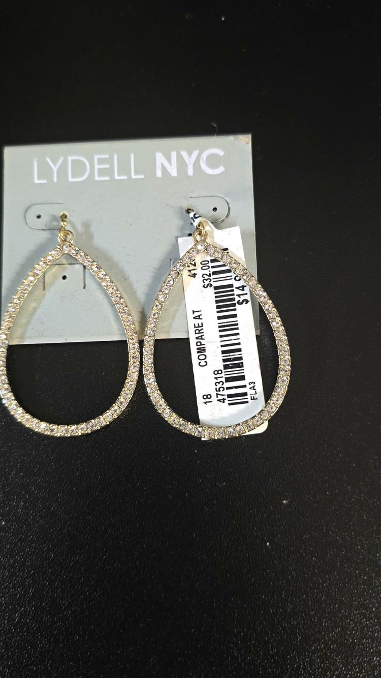 Lydell NYC Signed Silver Tone Crystal Pavé Teardrop Dangle Hook Earrings